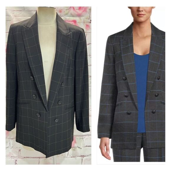 Bar III X Macy's Women's Windowpane Faux-Double-Breasted Gray Jacket Size 14 NWT - Picture 1 of 11